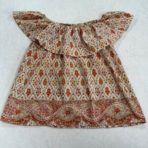 Sanctuary Womens Orange Paisley Off The Shoulder Ruffle Blouse Small MI1703